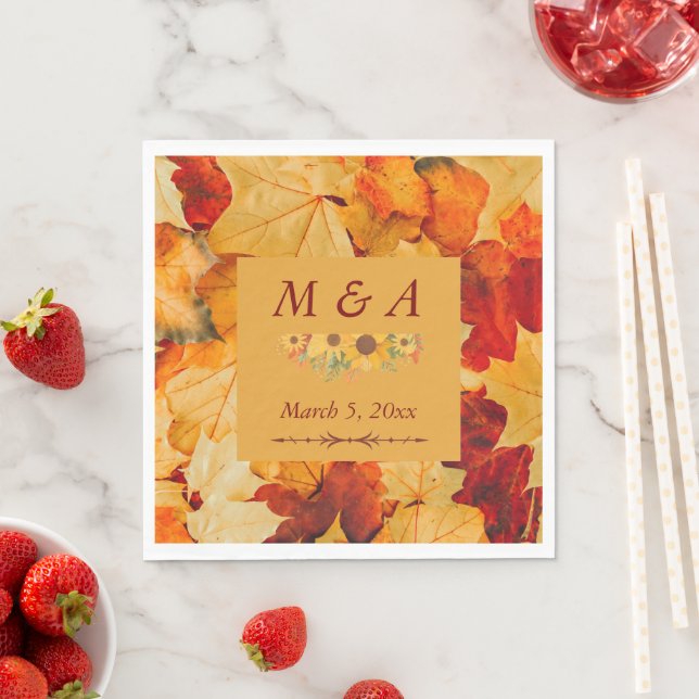 Eleganta röda guld höstlöv bröllops servetter (Insitu)
