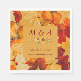 Eleganta röda guld höstlöv bröllops servetter