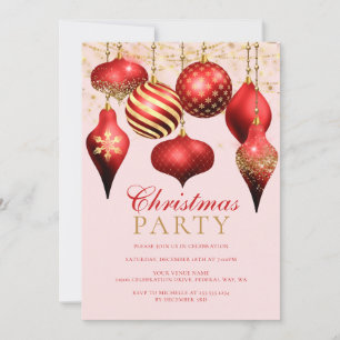 Eleganta röda guldornament julfest inbjudningar