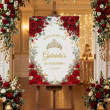 Eleganta röda gyllene fjärilar Quinceañera välkomm