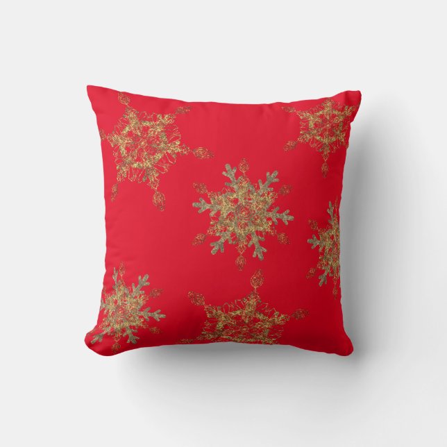 Eleganta röda gyllene snöflingor  Kastkudde Kudde (Framsida)