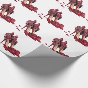 Eleganta röda högklackade skor med gyllene rosor presentpapper