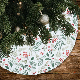 Eleganta röda järnekbär julgransmatta borstad polyester