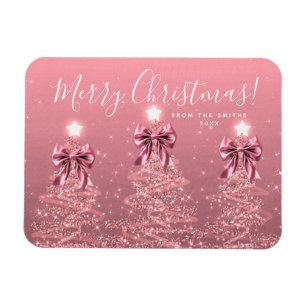 Eleganta röda julgranar i rosa nyans magnet