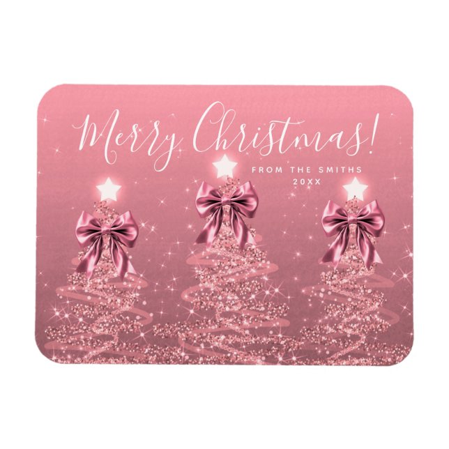 Eleganta röda julgranar i rosa nyans magnet (Horisontell)