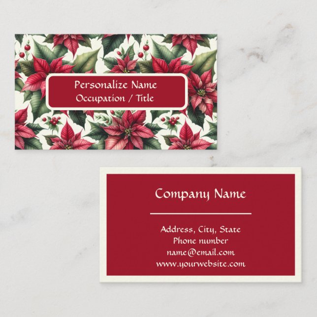 Eleganta röda julstjärnor Blommig design Professio Visitkort (Fram/baksida)