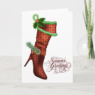 Eleganta röda julstrumpa julkort helgkort