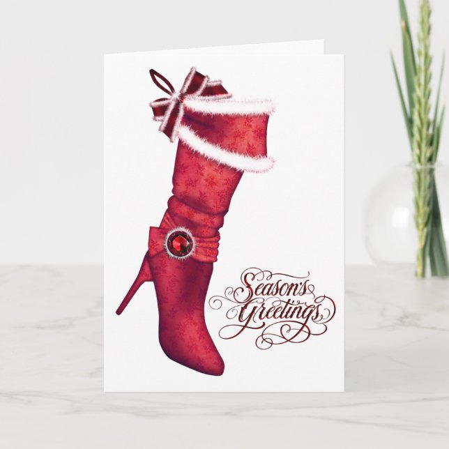 Eleganta röda julstrumpa julkort helgkort (Framsida)