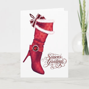 Eleganta röda julstrumpa julkort helgkort