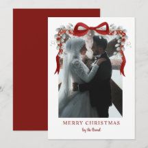Eleganta röda Merry Christmas Letterpress fotokort