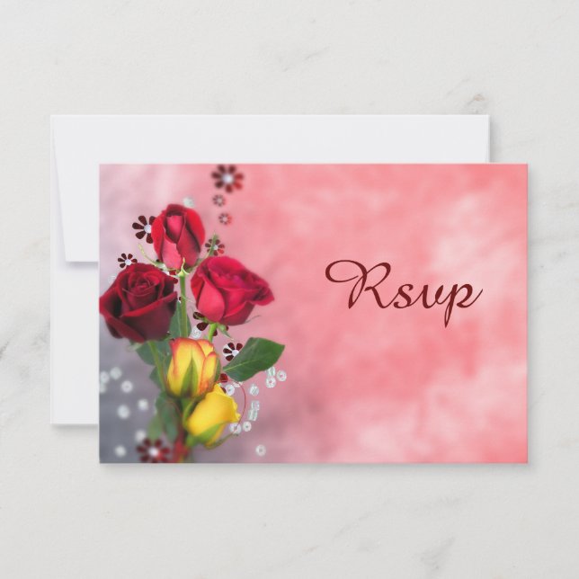 Eleganta röda och gula rosor RSVP OSA Kort (Framsida)