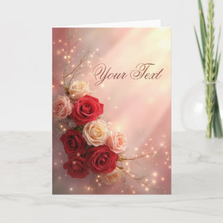 Eleganta röda och rosa fantasibröllopsrosor kort