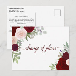 Eleganta röda och rosa rosor Ändrade bröllopsplane Meddelande Vykort