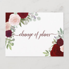 Eleganta röda och rosa rosor Ändrade bröllopsplane Meddelande Vykort