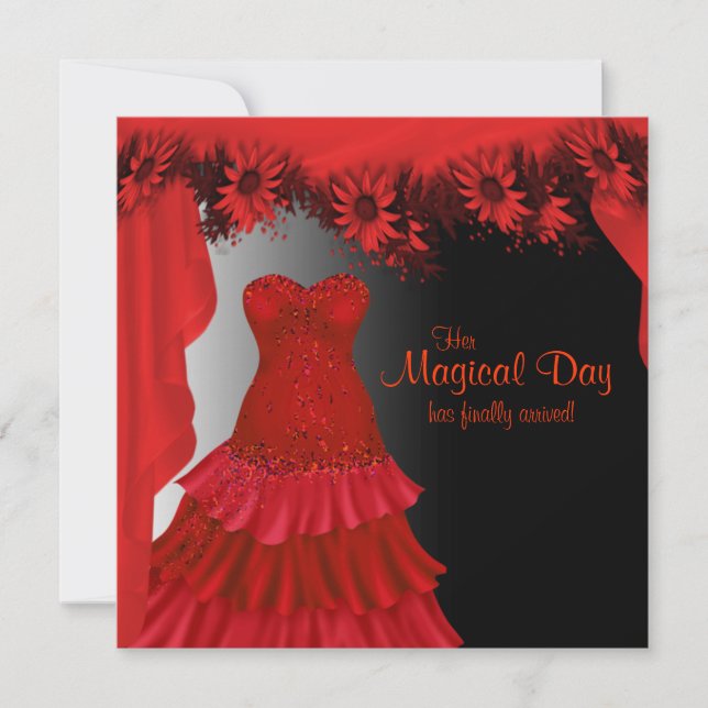 Eleganta röda Quinceanera-inbjudningar Inbjudningar (Framsida)