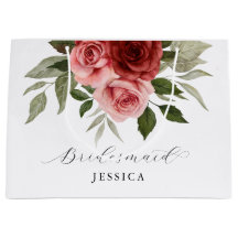 Eleganta röda rosa akvarellrosor vita brudtjänstef
