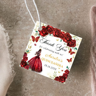 Eleganta röda rosor Blommig Quinceañera Prinsessa Gåvor Etiketter