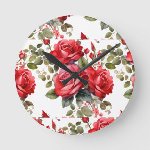 Eleganta röda rosor blommor blomsterur rund klocka