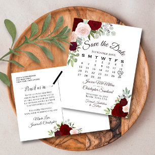 Eleganta röda rosor Bröllop Spara datum kalender Meddelande Vykort