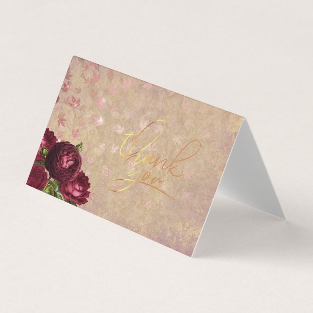 Eleganta röda rosor fallande blad Blommig Tacksamh Visitkort (Framsida)