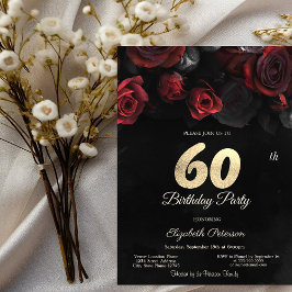Eleganta röda rosor gotisk 60-årsdag inbjudningar