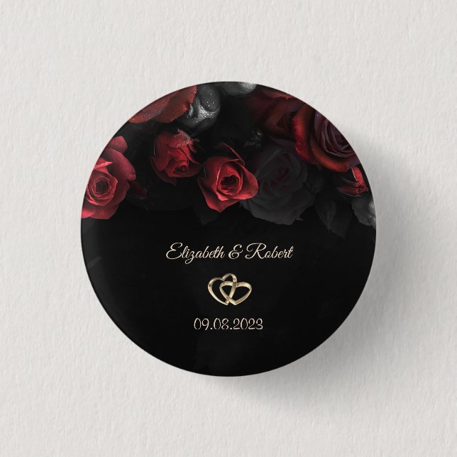 Eleganta röda rosor gotiskt bröllop knapp (Framsida)