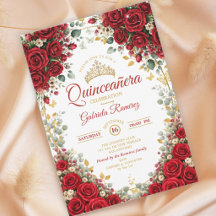 Eleganta röda rosor gyllene fjärilar Quinceañera