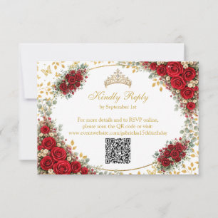 Eleganta röda rosor Gyllene fjärilar Quinceañera OSA Kort
