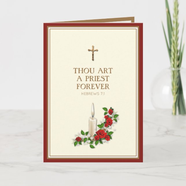 Eleganta röda rosor ljus prästvigning kort (Framsida)