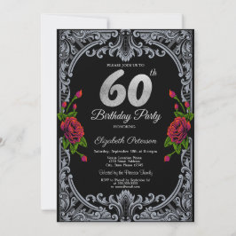 Eleganta röda rosor ränder gotisk 60-årsdag inbjudningar