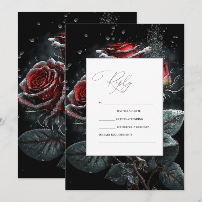 Eleganta röda rosor Svarta RSVP   Inbjudningar (Fram/baksida)