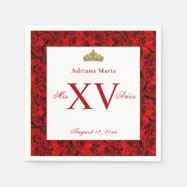 Eleganta röda rosor XV Quinceanera servetter