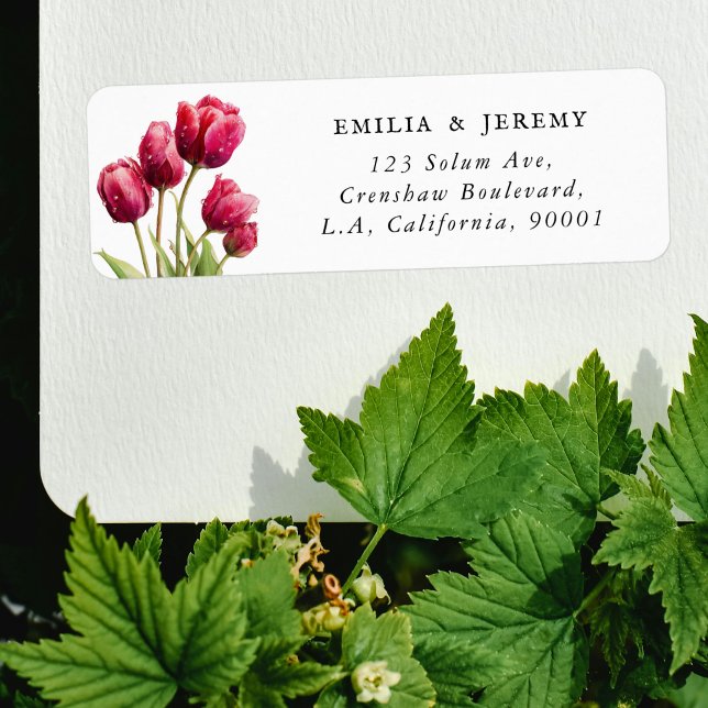 Eleganta röda vårstulpanter Returadress Etikett (Skapare uppladdad)