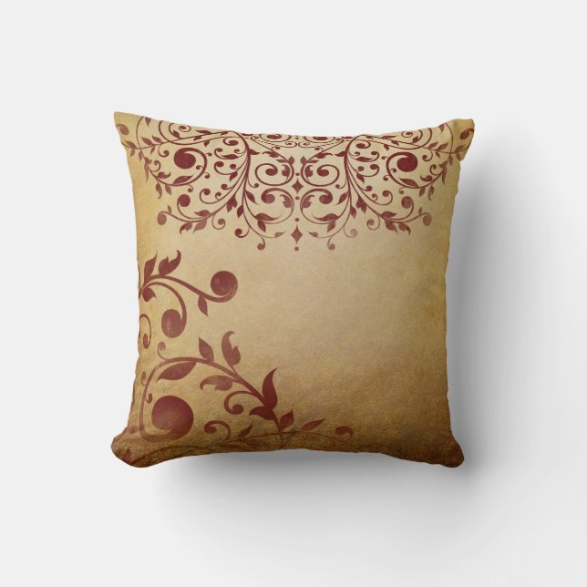 Eleganta röda vintage virvlar kudde (Framsida)