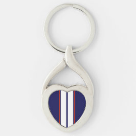 Eleganta röda, vita och blå racingränder twisted heart silverfärgad nyckelring