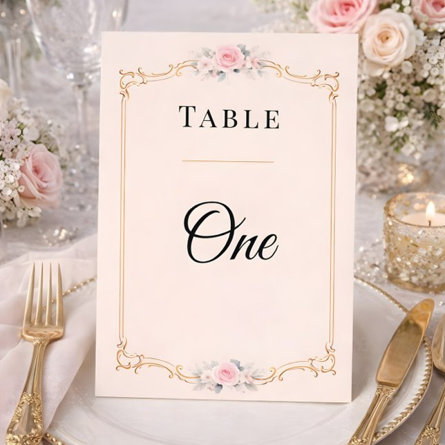 Eleganta rokoko-bordskort för bröllop inbjudningar (Table number card for rococo collection mockup)