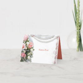 Eleganta & Romantiska Pärlor & Rosor Personliga Tack Kort