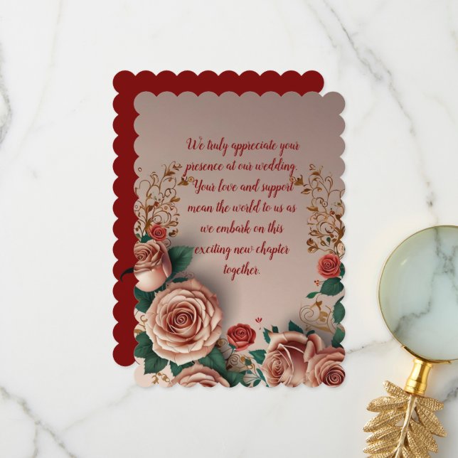 Eleganta Romantiska Rosa Rosor Tack Kort (Fram/Back In Situ)