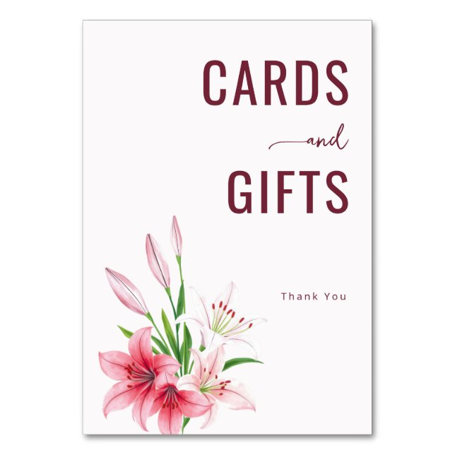 Eleganta Rosa Akvarell Liljor Bordsnummer (Framsidan)