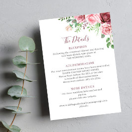 Eleganta rosa akvarellblommiga bröllopsdetaljer tilläggskort