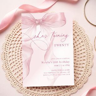 Eleganta rosa akvarellflickor 20-årsfest inbjudningar