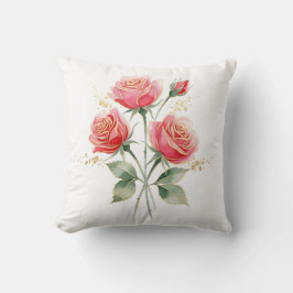 Eleganta rosa akvarellrosor med guldbladskant kudde
