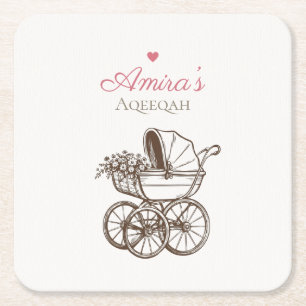 Eleganta rosa aqiqah-coasters vintage barnvagn underlägg papper kvadrat