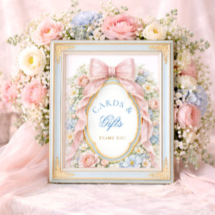 Eleganta rosa baby bow baby shower-kort och presen poster