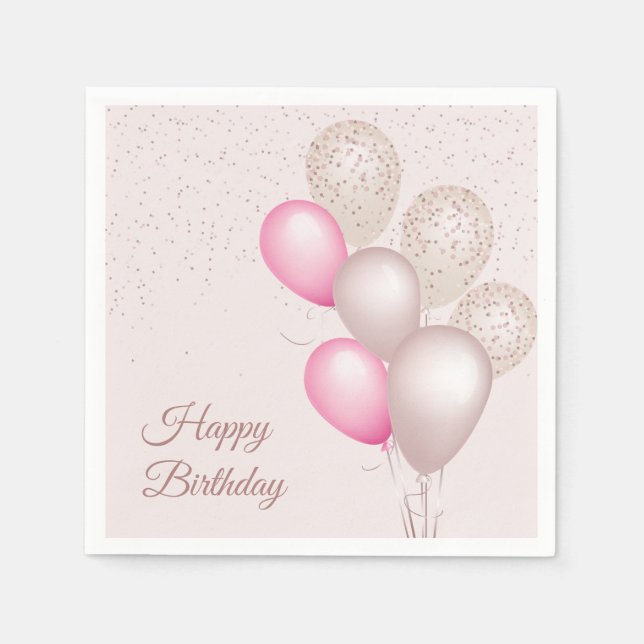 Eleganta Rosa Beige Ballonger Födelsedag Pappersse Pappersservett (Framsidan)
