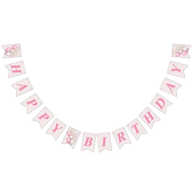 Eleganta Rosa Beige Födelsedagsballonger Vimplar (Alla)