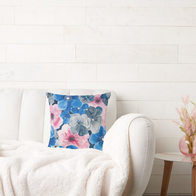 Eleganta rosa blå blommor kudde (Soffa)