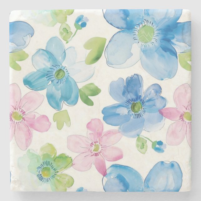 Eleganta rosa blå blommor stenunderlägg (Framsidan)