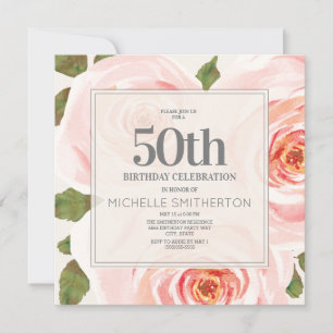 Eleganta rosa blomblad 50-årsdag kvinnor inbjudningar