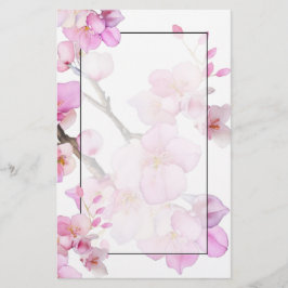 Eleganta rosa blommande akvarell körsbärsblommor brevpapper